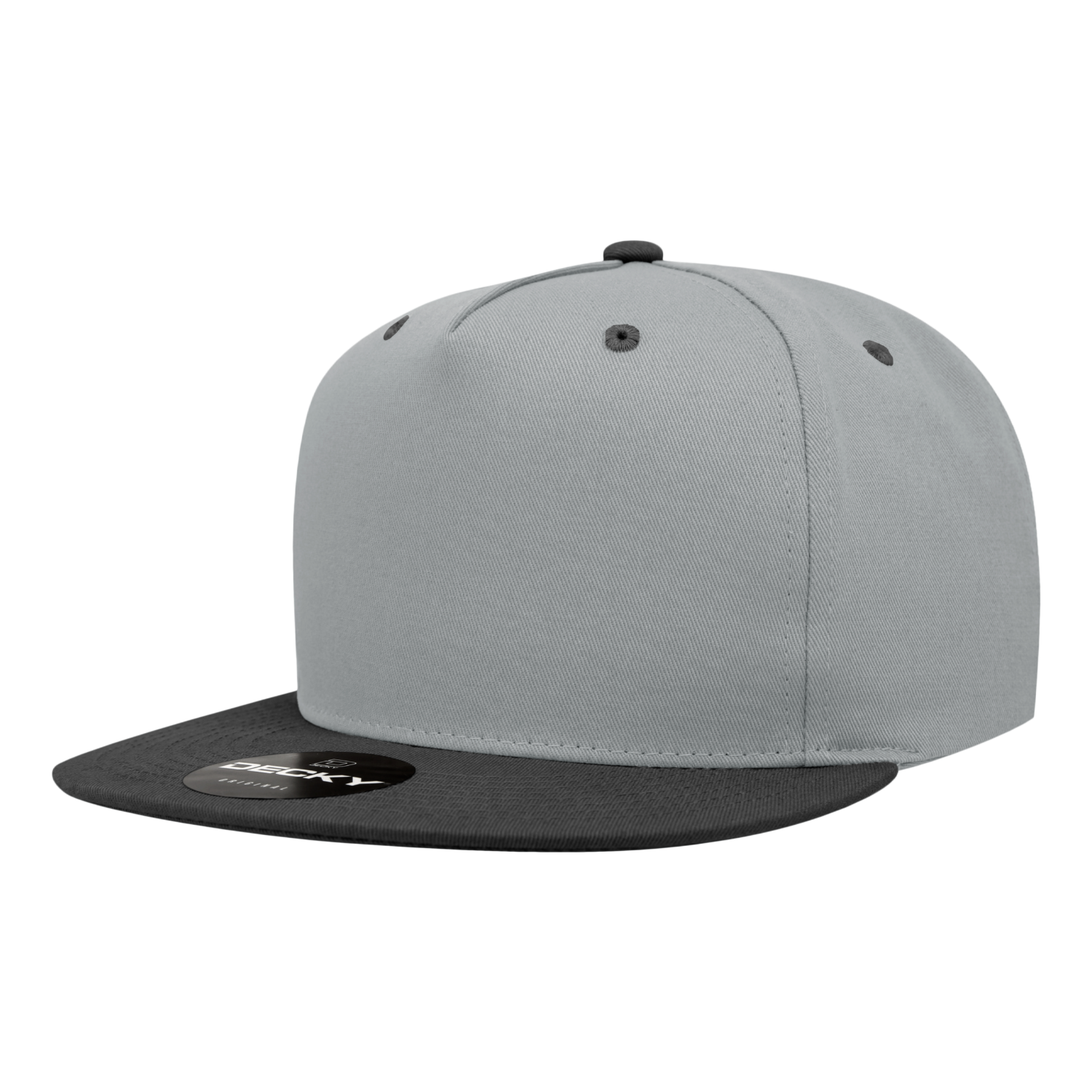 Decky 1064 5 Panel Cotton Flat Bill Snapback Cap - Grey Black
