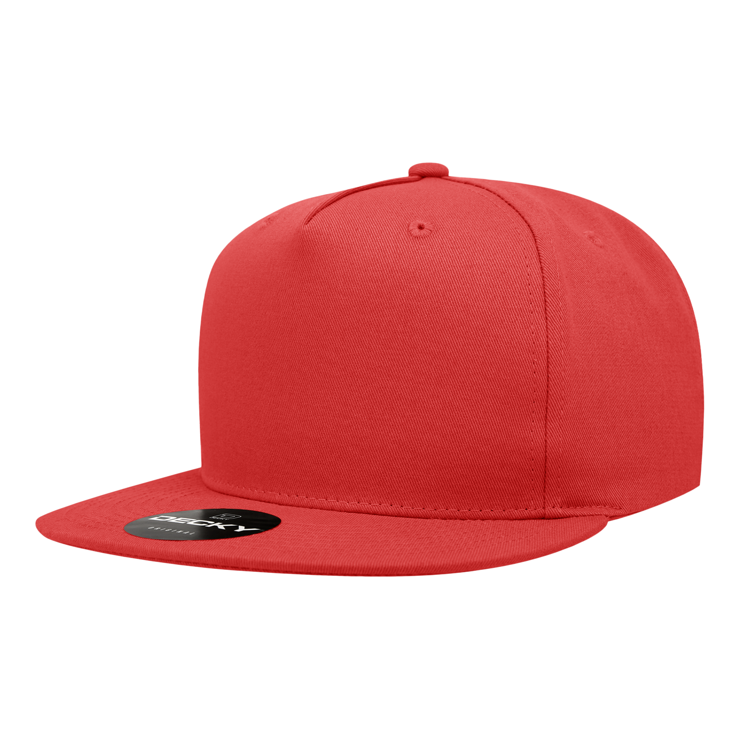 Decky 1064 5 Panel Cotton Flat Bill Snapback Cap - Red