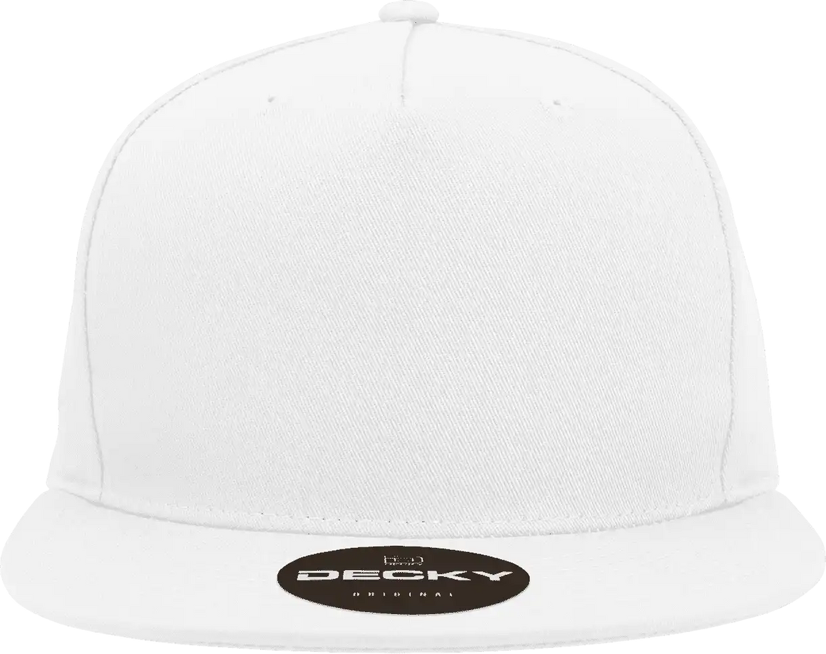 Decky 1064 5 Panel Cotton Flat Bill Snapback Cap - White - one Size Fits Most