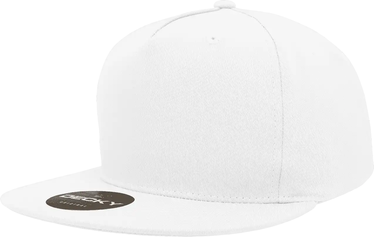 Decky 1064 5 Panel Cotton Flat Bill Snapback Cap - White - one Size Fits Most