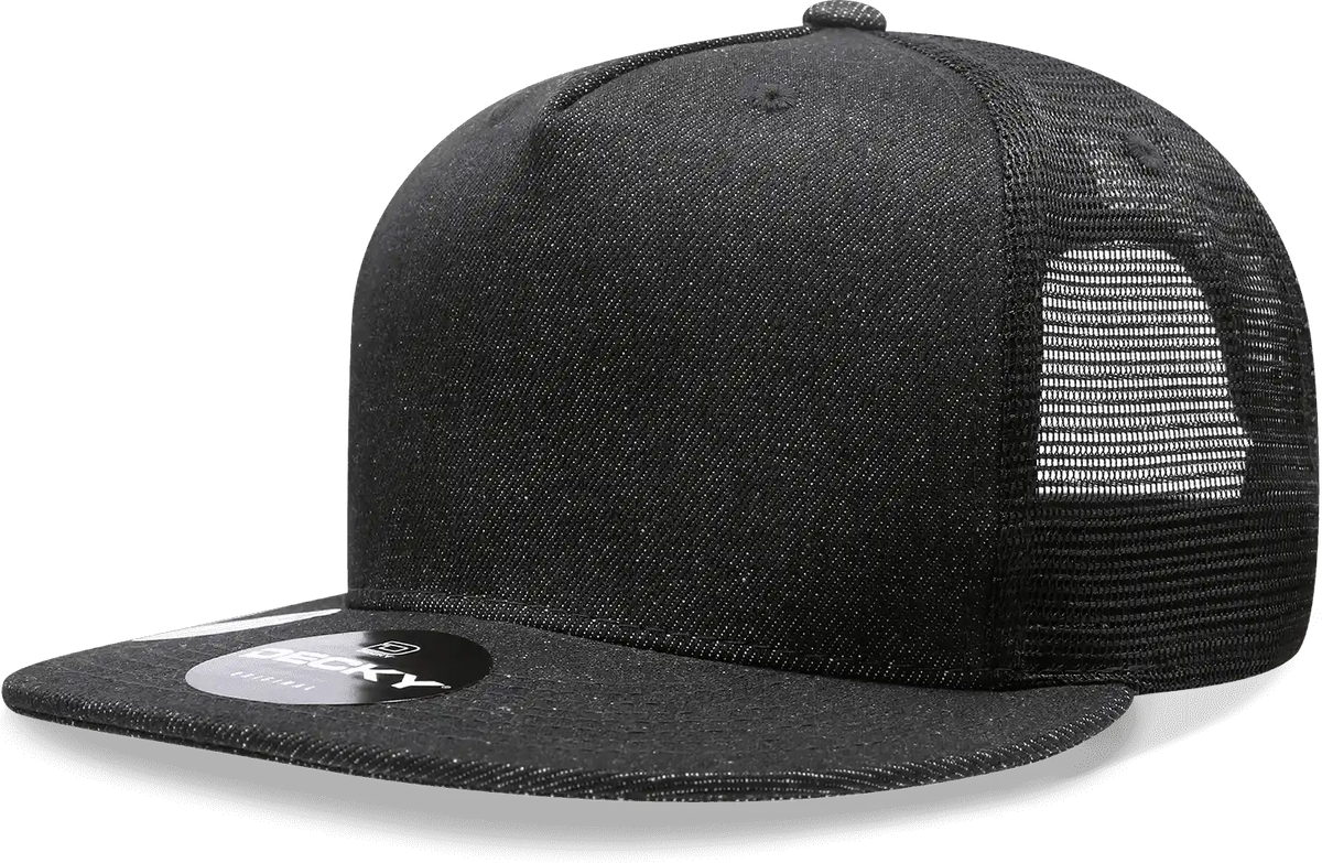 Decky 1082 5 Panel Denim Trucker Hat Black / one Size Fits Most