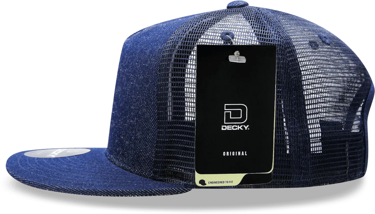 Decky 1082 5 Panel Denim Trucker Hat - Navy