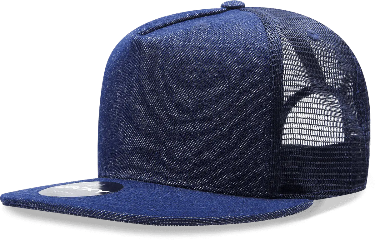 Decky 1082 5 Panel Denim Trucker Hat - Navy