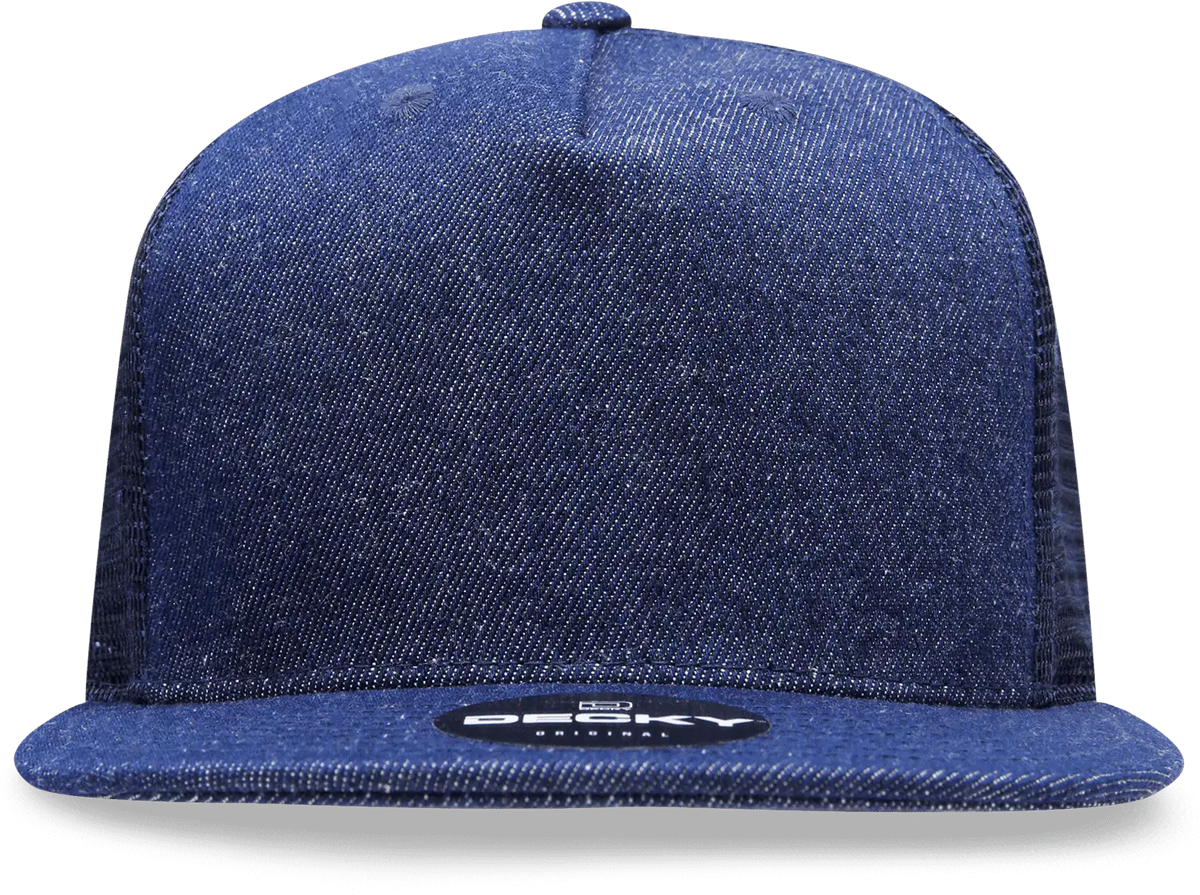 Decky 1082 5 Panel Denim Trucker Hat - Navy