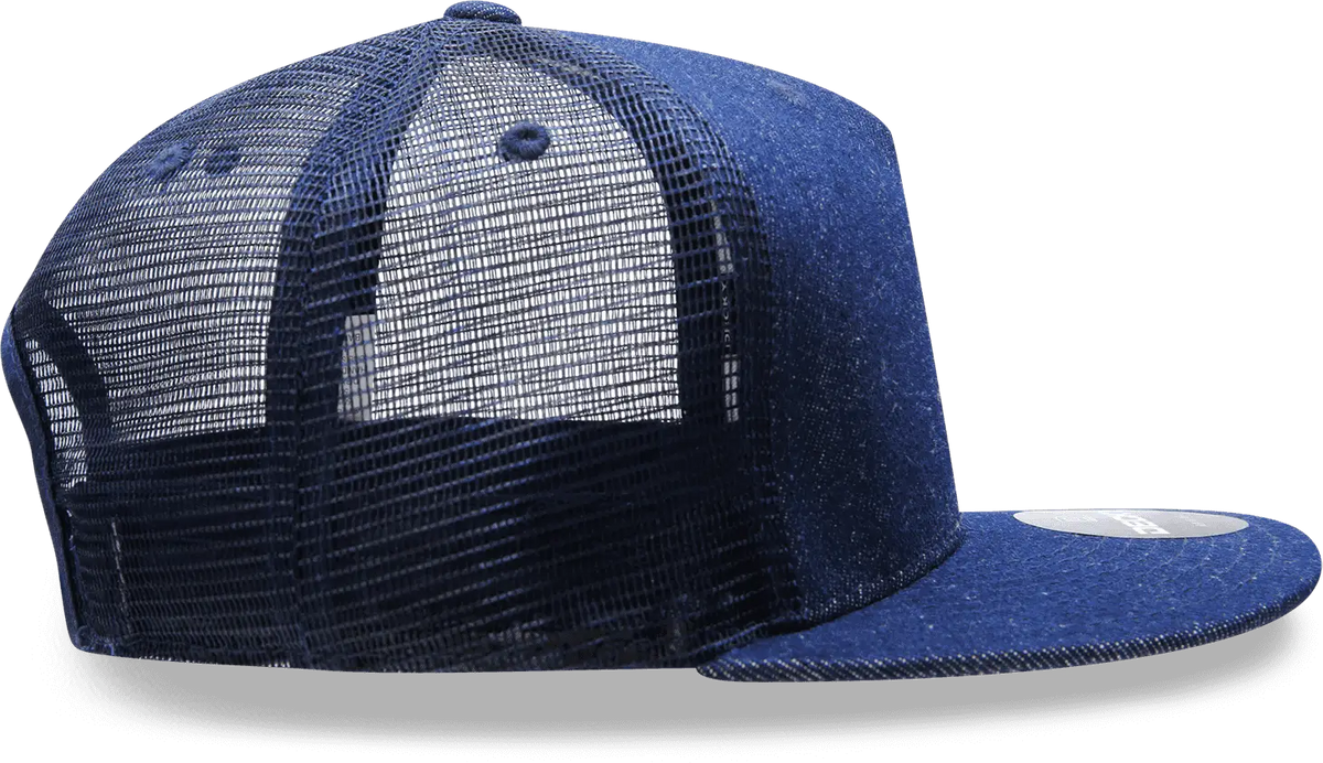 Decky 1082 5 Panel Denim Trucker Hat - Navy