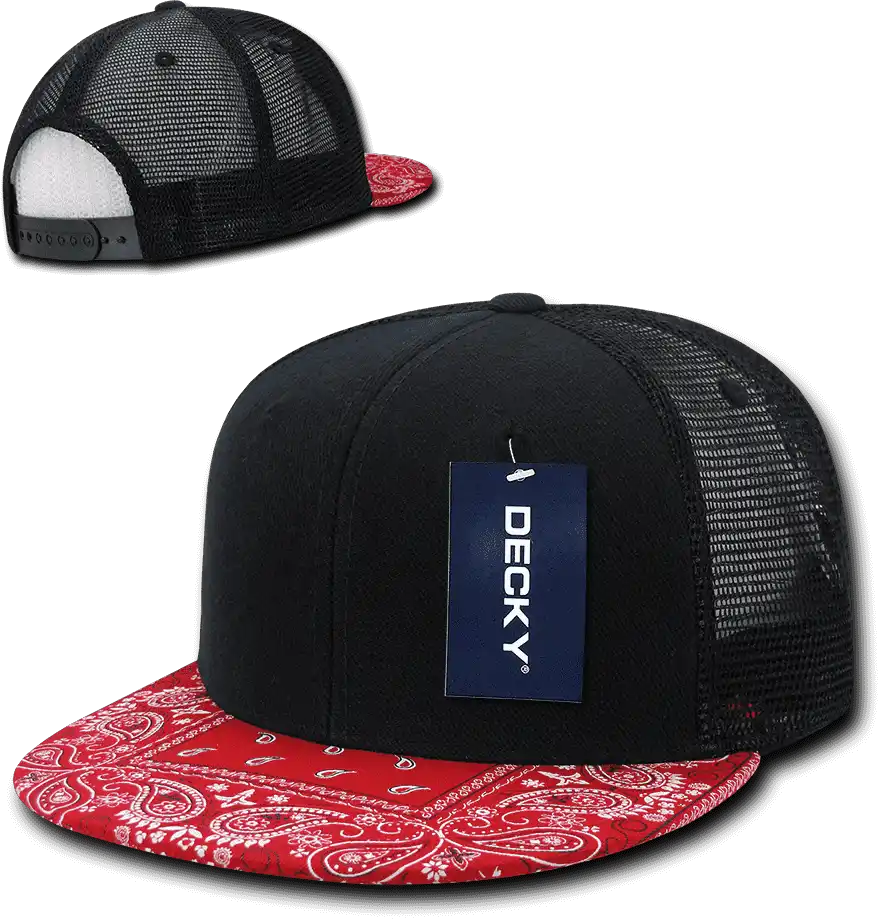 Decky 1083 Bandanna Trucker Cap - Black Red - one Size Fits Most