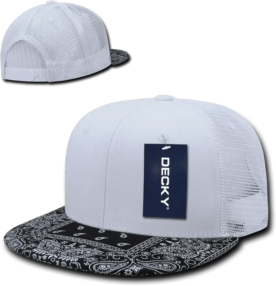 Decky 1083 Bandanna Trucker Cap - White Black - one Size Fits Most
