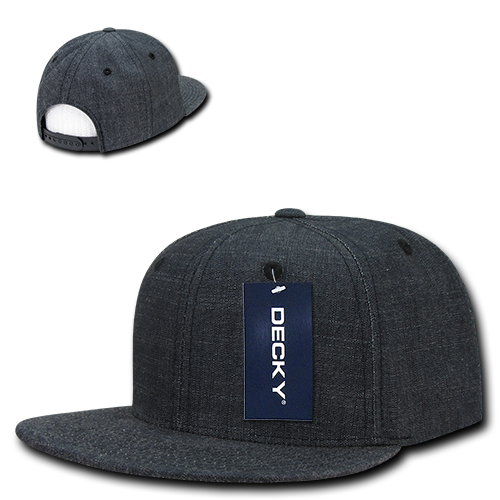 Decky 1094 6 Panel High Profile Structured Denim Snapback - Black
