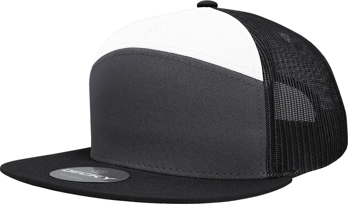 Decky 1133 7 Panel Trucker Cap - Charcoal White Black