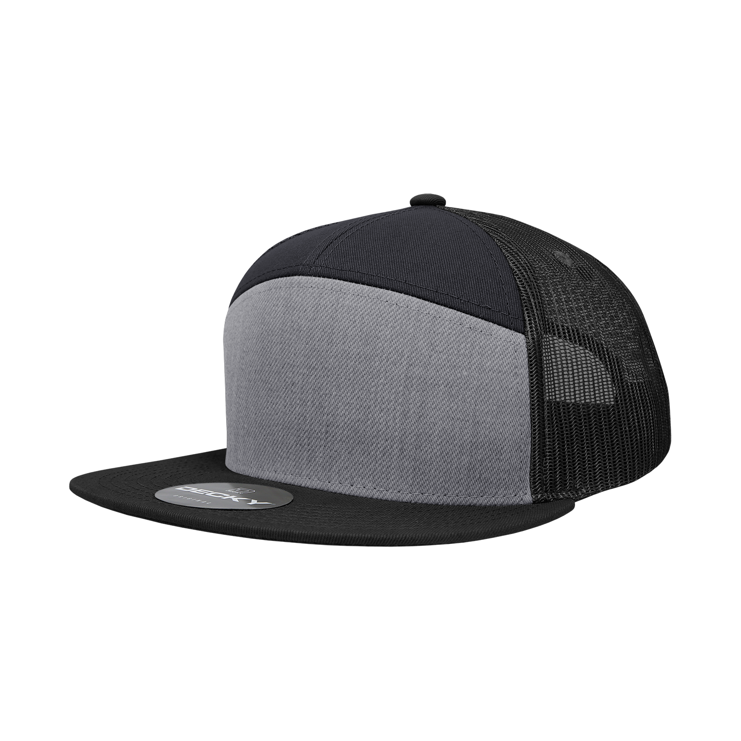 Decky 1133 7 Panel Trucker Cap - Heather Grey Black