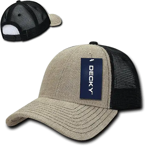 Decky 1136 Low Crown Jute Trucker Cap - Natural Black
