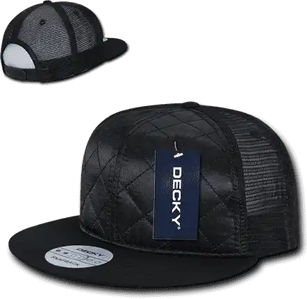 Decky 1141 Quilted Flat Bill Trucker Cap - Black - one Size Fits Most
