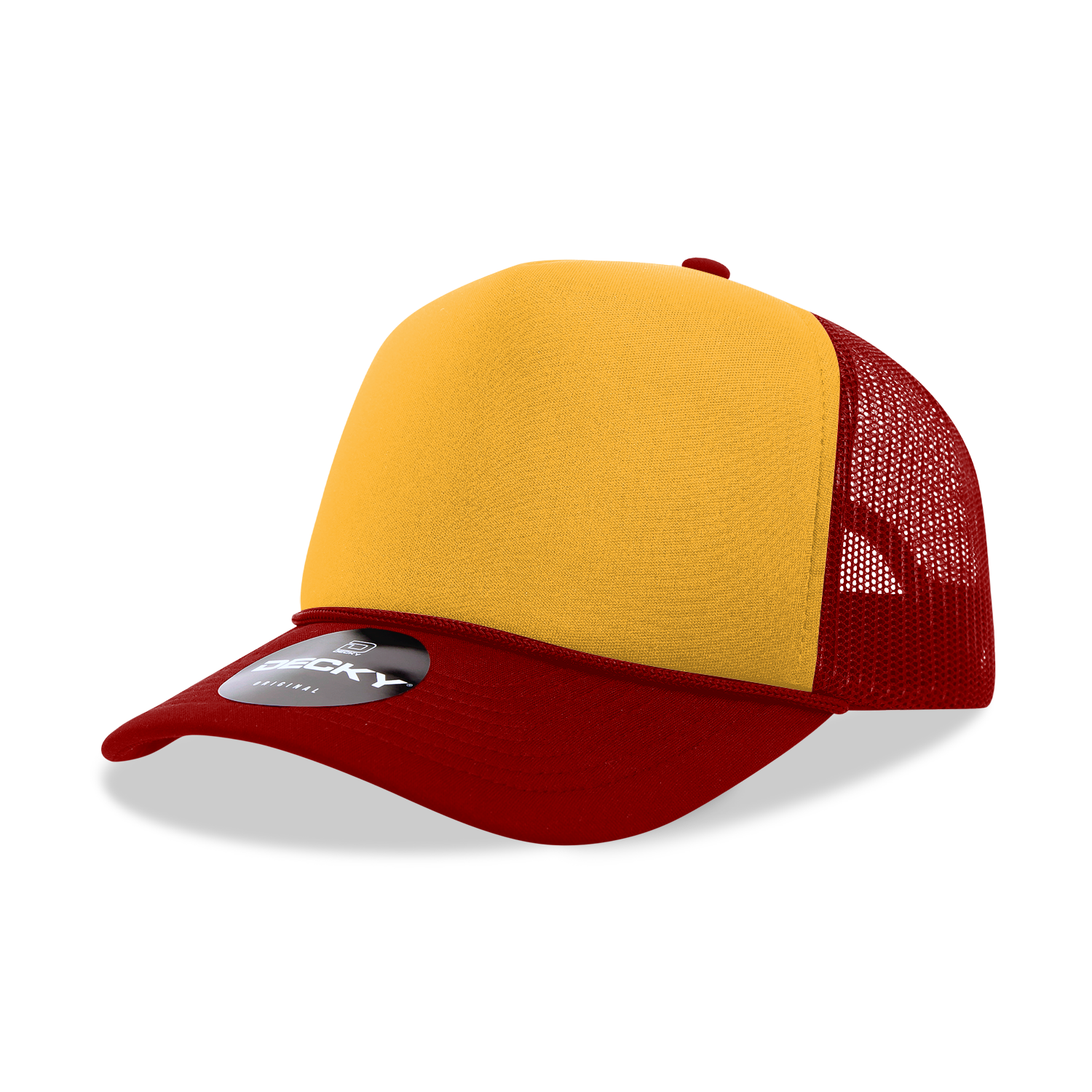 Decky 212 5 Panel Mid Profile Structured Two Tone Foam Trucker - Cardinal Gold