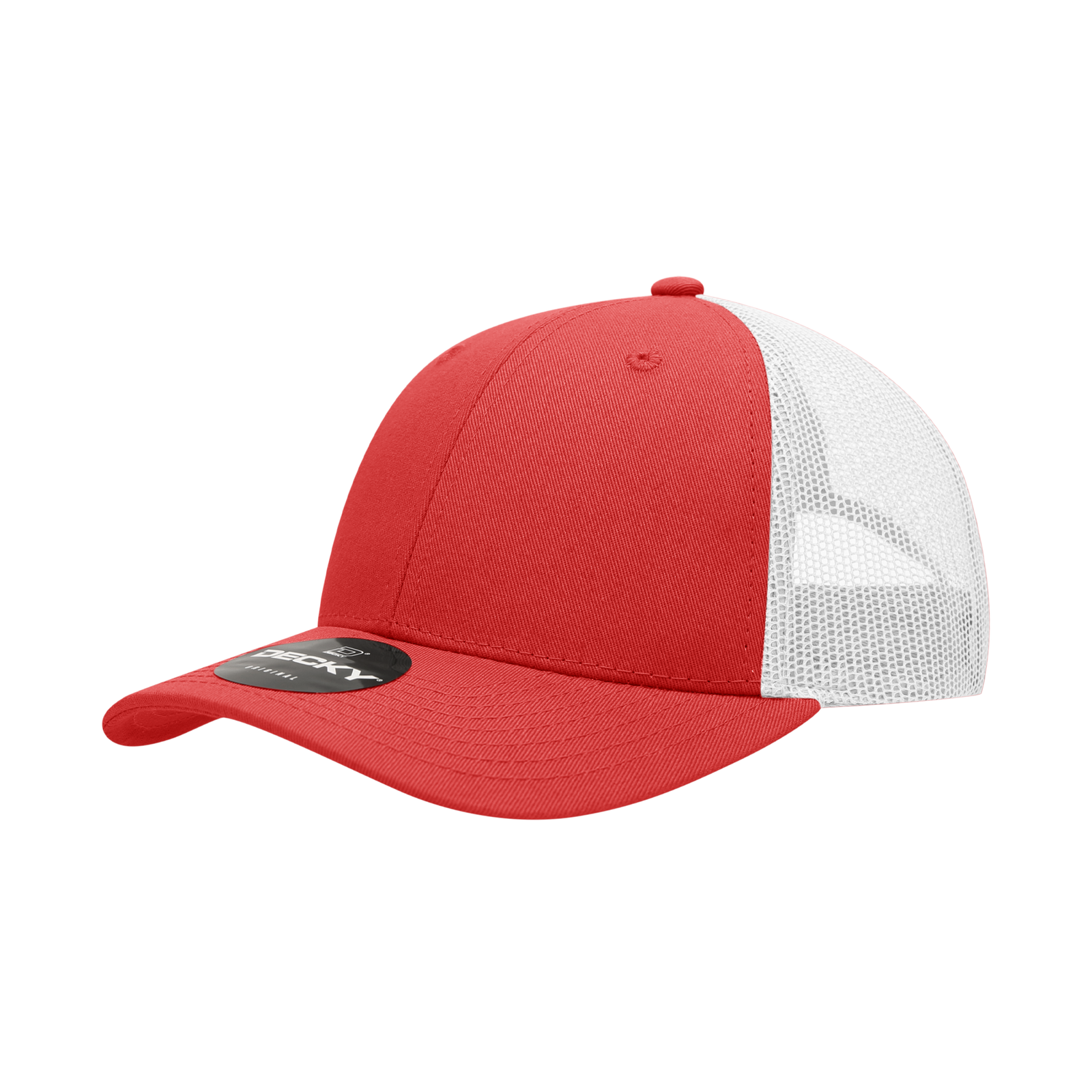 Decky 214 6 Panel Low Profile Structured Cotton Trucker - Red White