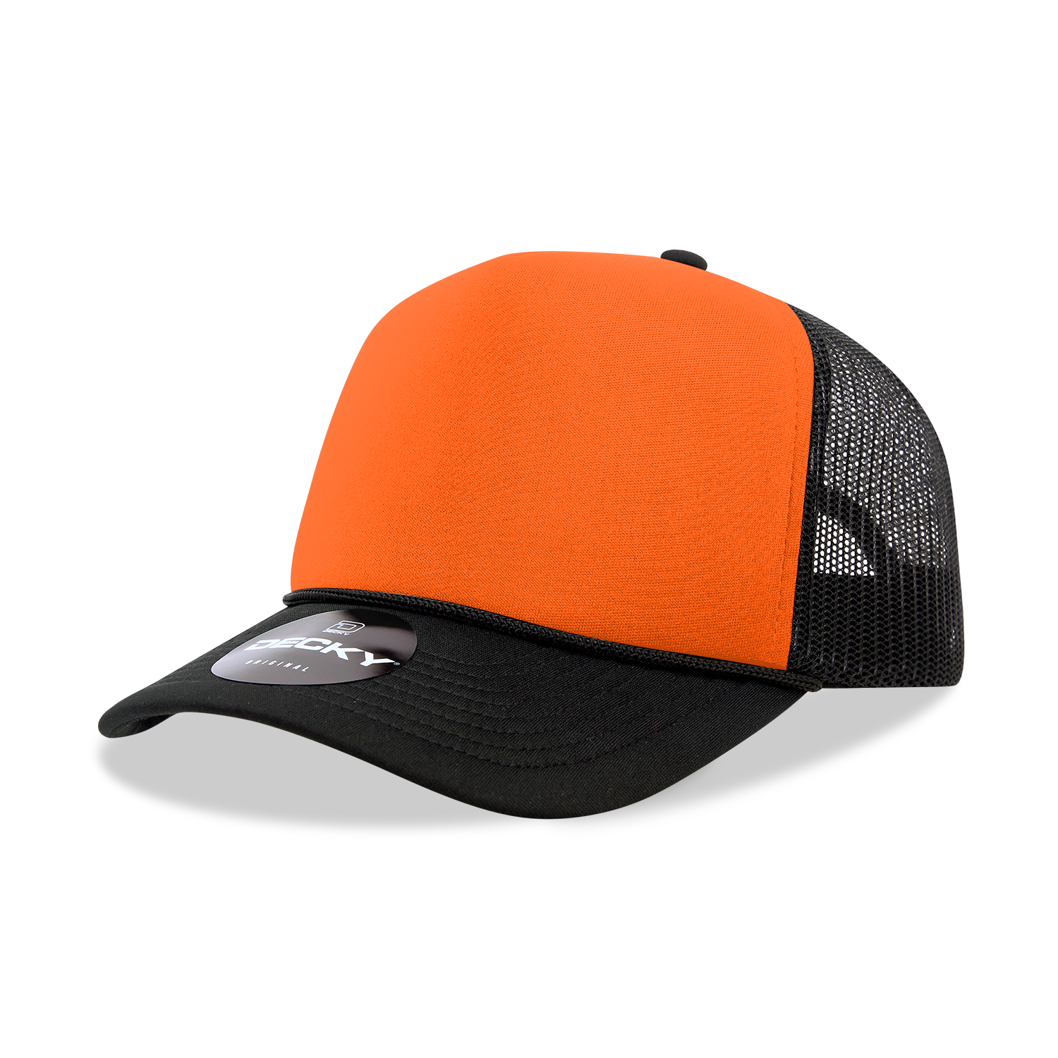 Decky 220 5 Panel Mid Profile Structured Two Tone Foam Trucker - Black Neon Orange