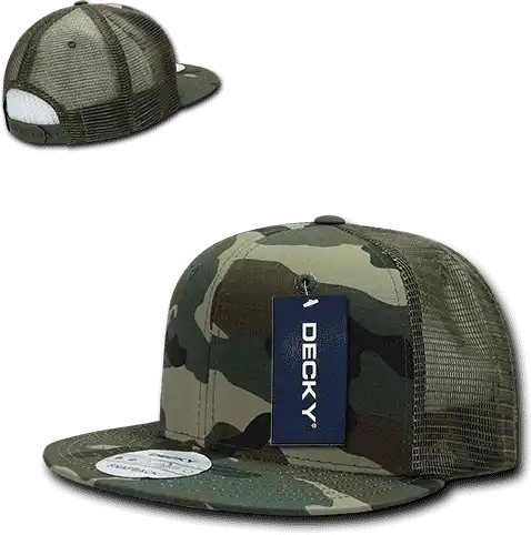 Decky 241 Ripstop Flat Bill Trucker Cap - Woodland Camo - one Size Fits Most