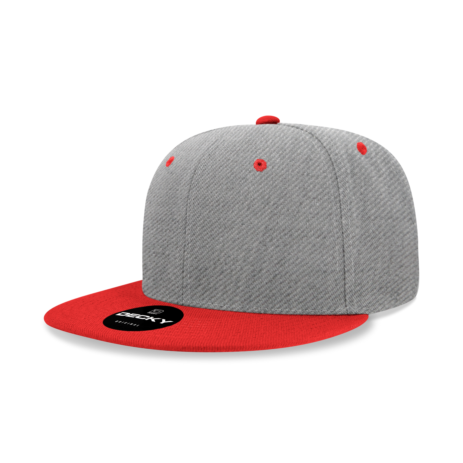 Decky 6020 High Prof 6 Panel Snapback Cap - Heather Grey Red
