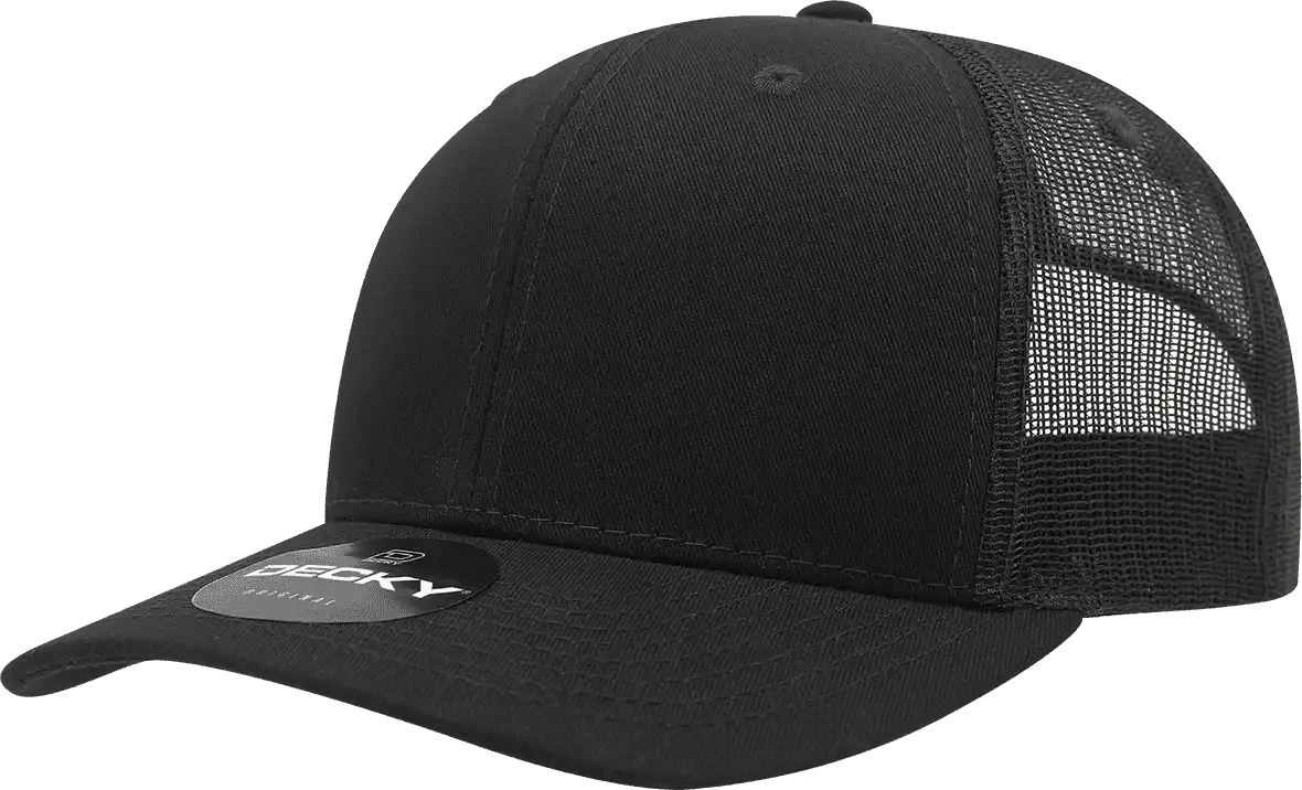 Decky 6021 Mid Profile 6 Panel Poly Cotton Trucker Cap - Black - one Size Fits Most