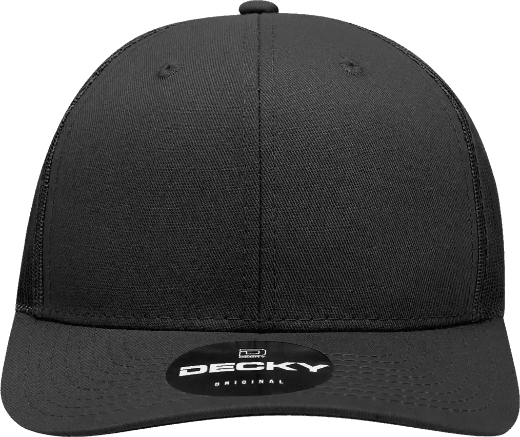 Decky 6021 Mid Profile 6 Panel Poly Cotton Trucker Cap - Black - one Size Fits Most