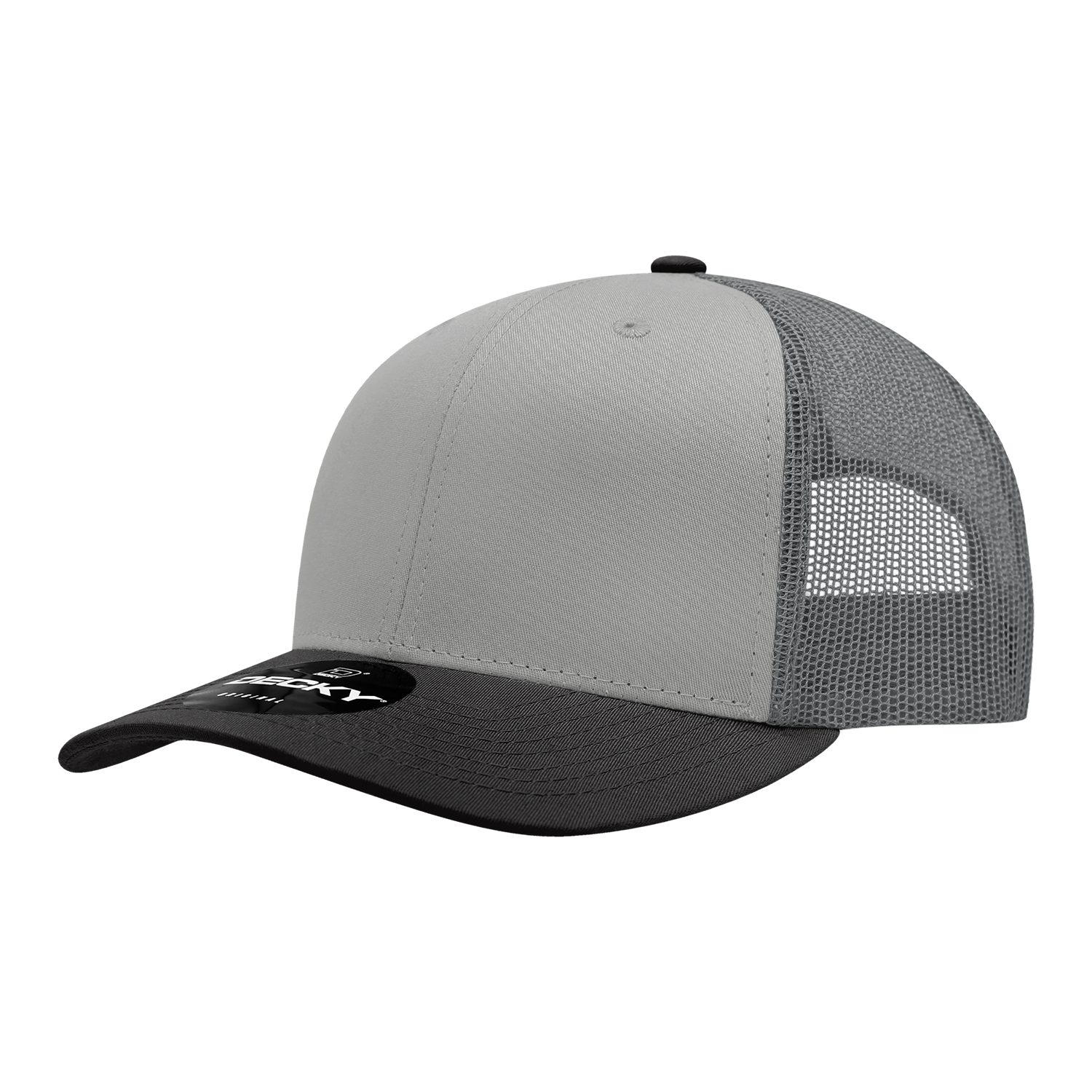 Decky 6021 Mid Profile 6 Panel Poly Cotton Trucker Cap - Black Grey Charcoal