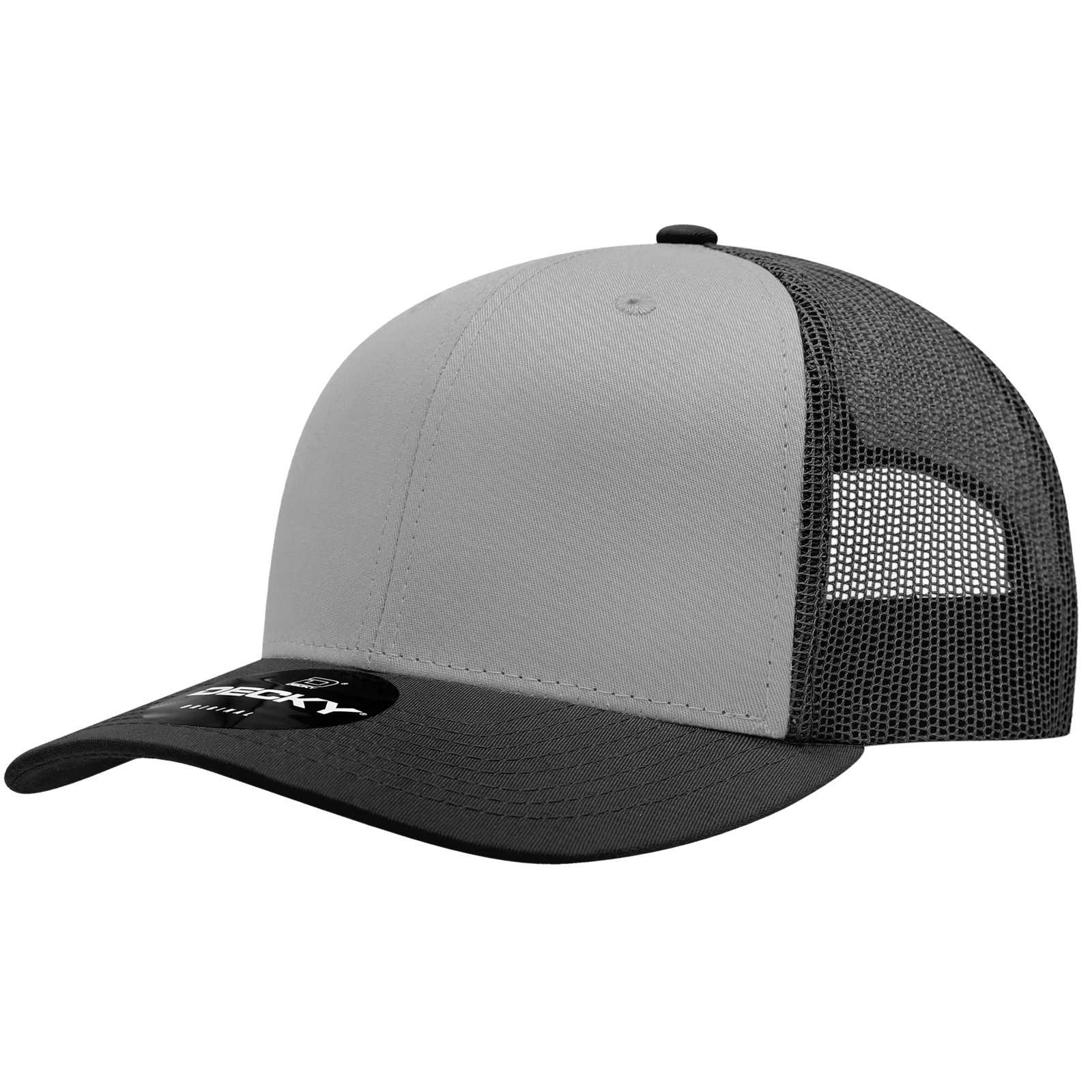 Decky 6021 Mid Profile 6 Panel Poly Cotton Trucker Cap - Black Grey