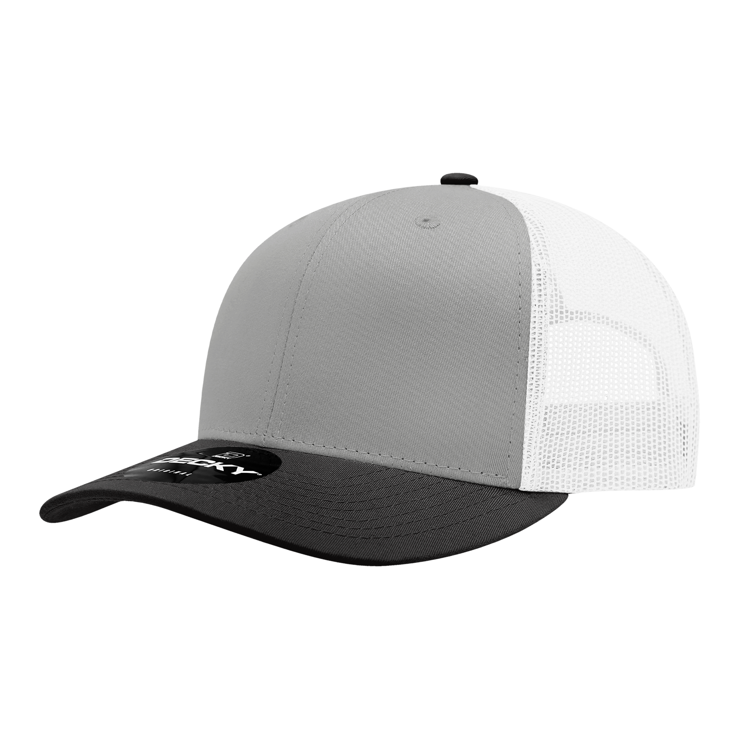 Decky 6021 Mid Profile 6 Panel Poly Cotton Trucker Cap - Black Grey White