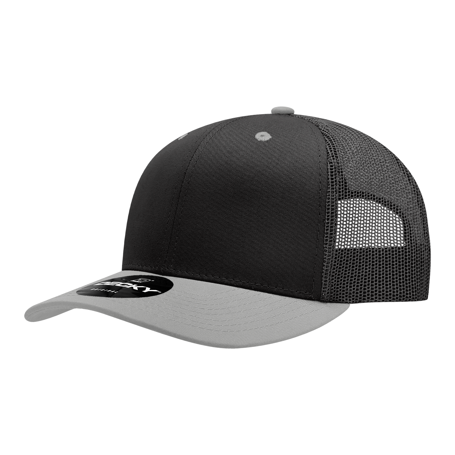Decky 6021 Mid Profile 6 Panel Poly Cotton Trucker Cap - Black Grey