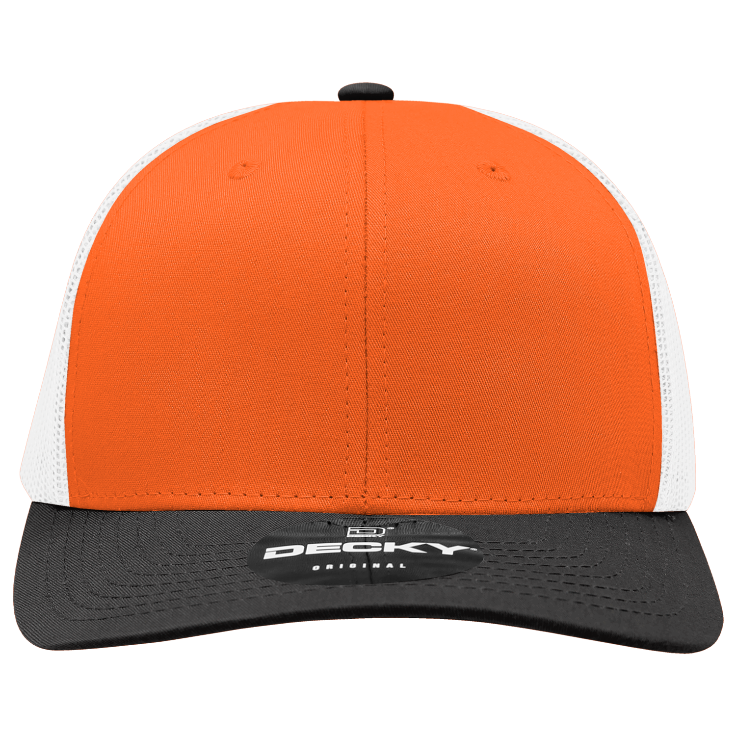Decky 6021 Mid Profile 6 Panel Poly Cotton Trucker Cap - Black Orange White