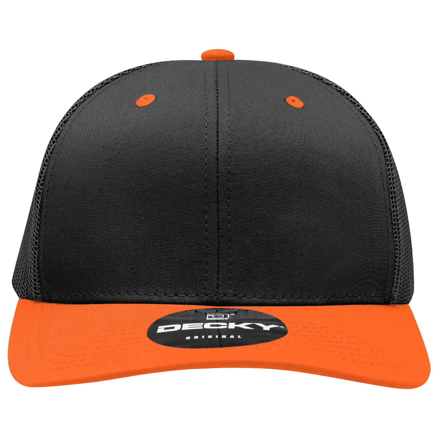 Decky 6021 Mid Profile 6 Panel Poly Cotton Trucker Cap - Black Orange