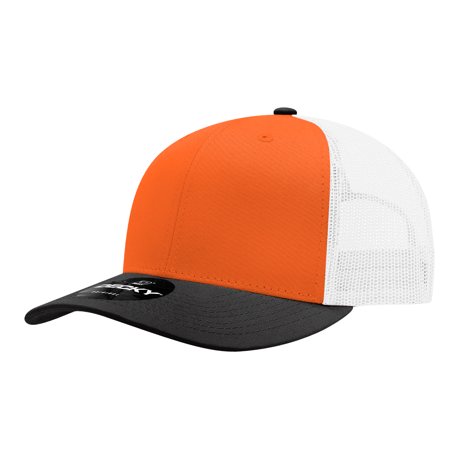 Decky 6021 Mid Profile 6 Panel Poly Cotton Trucker Cap - Black Orange White