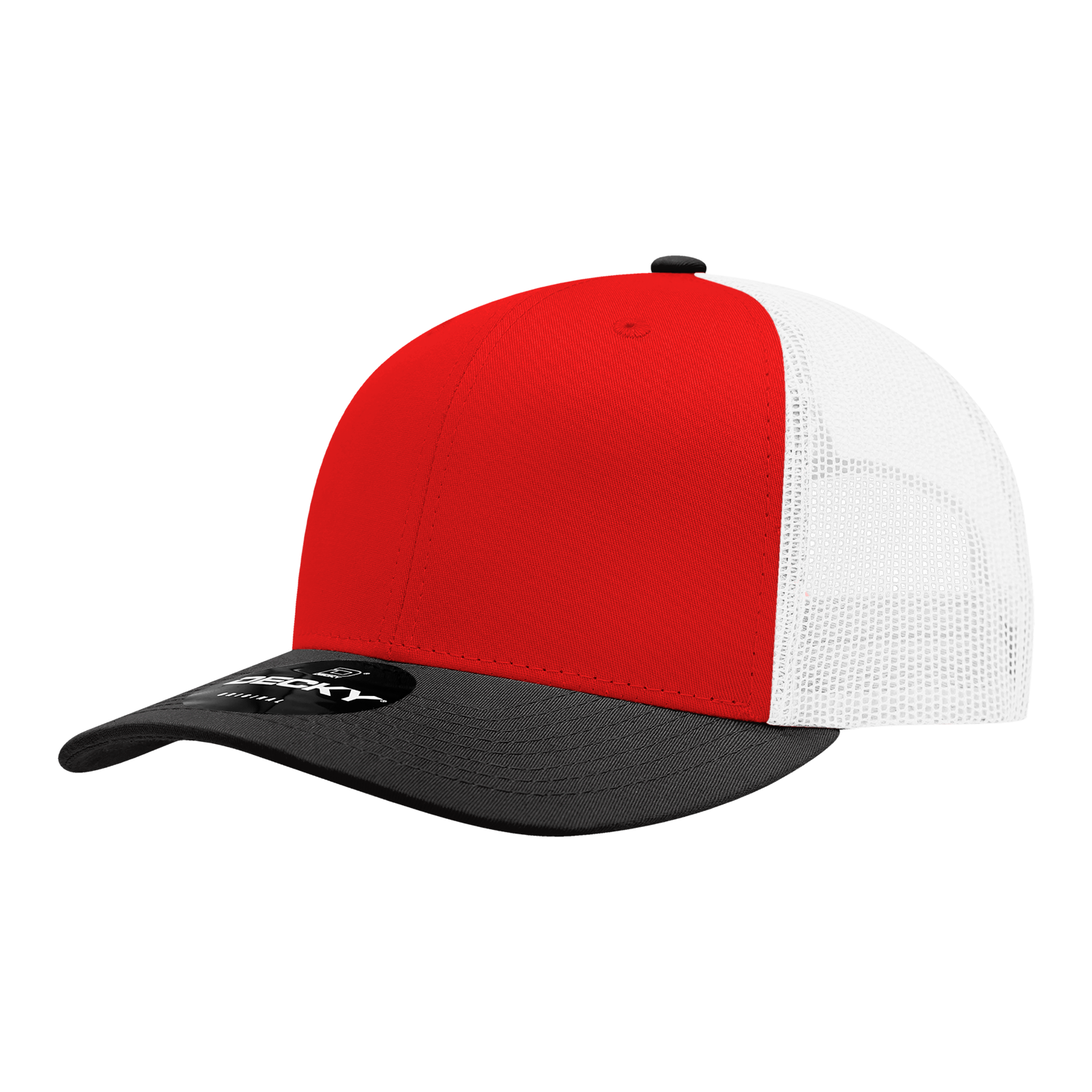 Decky 6021 Mid Profile 6 Panel Poly Cotton Trucker Cap - Black Red White