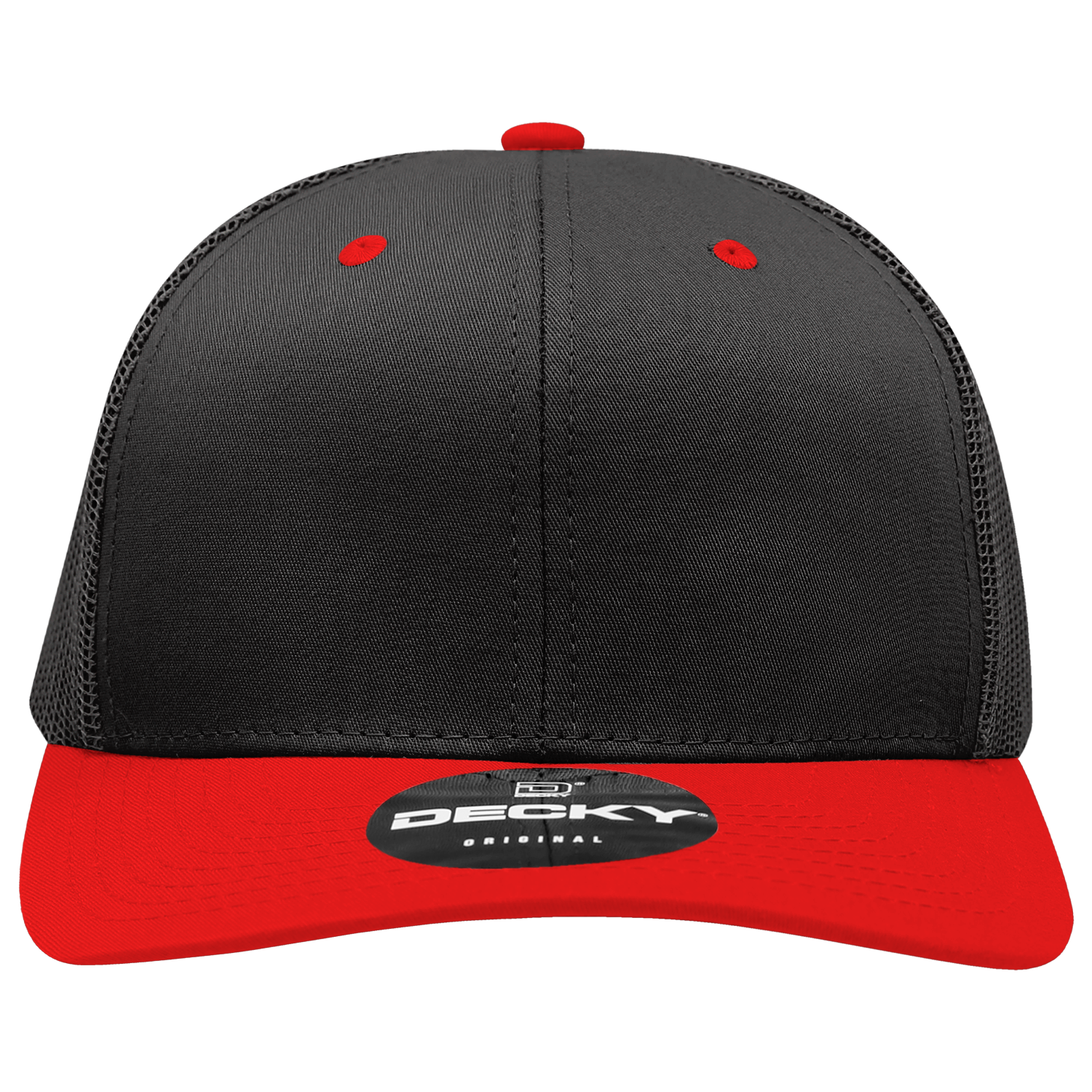 Decky 6021 Mid Profile 6 Panel Poly Cotton Trucker Cap - Black Red