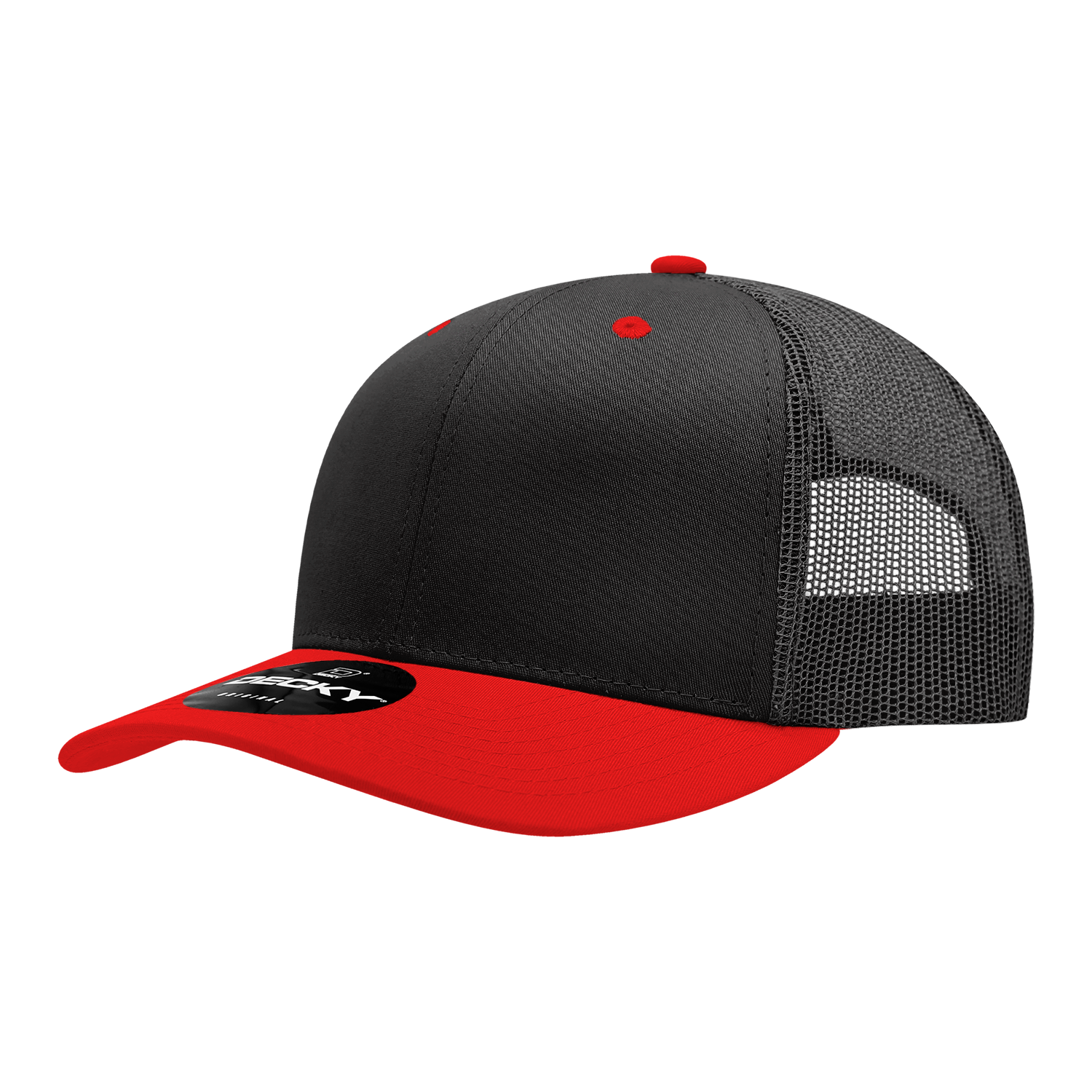 Decky 6021 Mid Profile 6 Panel Poly Cotton Trucker Cap - Black Red