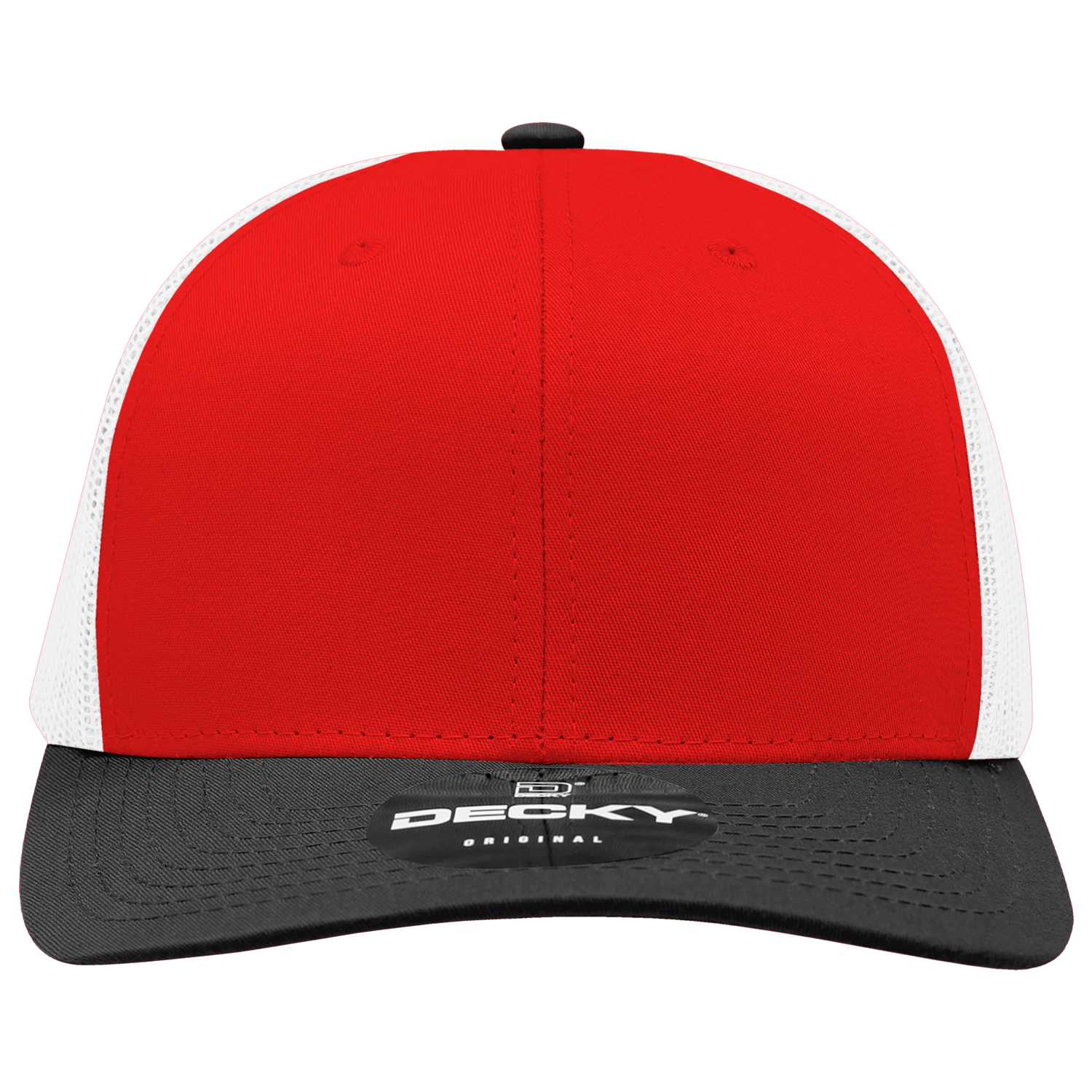 Decky 6021 Mid Profile 6 Panel Poly Cotton Trucker Cap - Black Red White