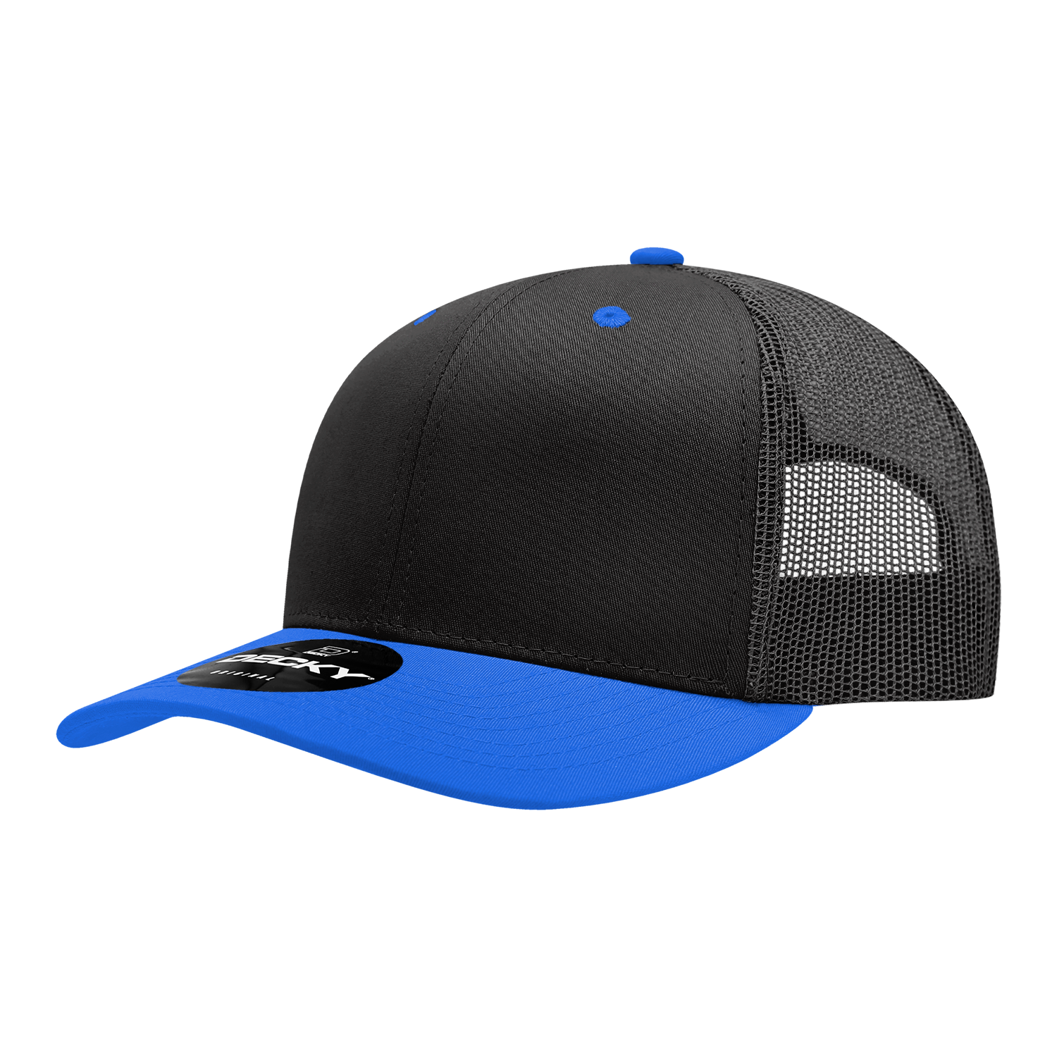 Decky 6021 Mid Profile 6 Panel Poly Cotton Trucker Cap - Black Royal