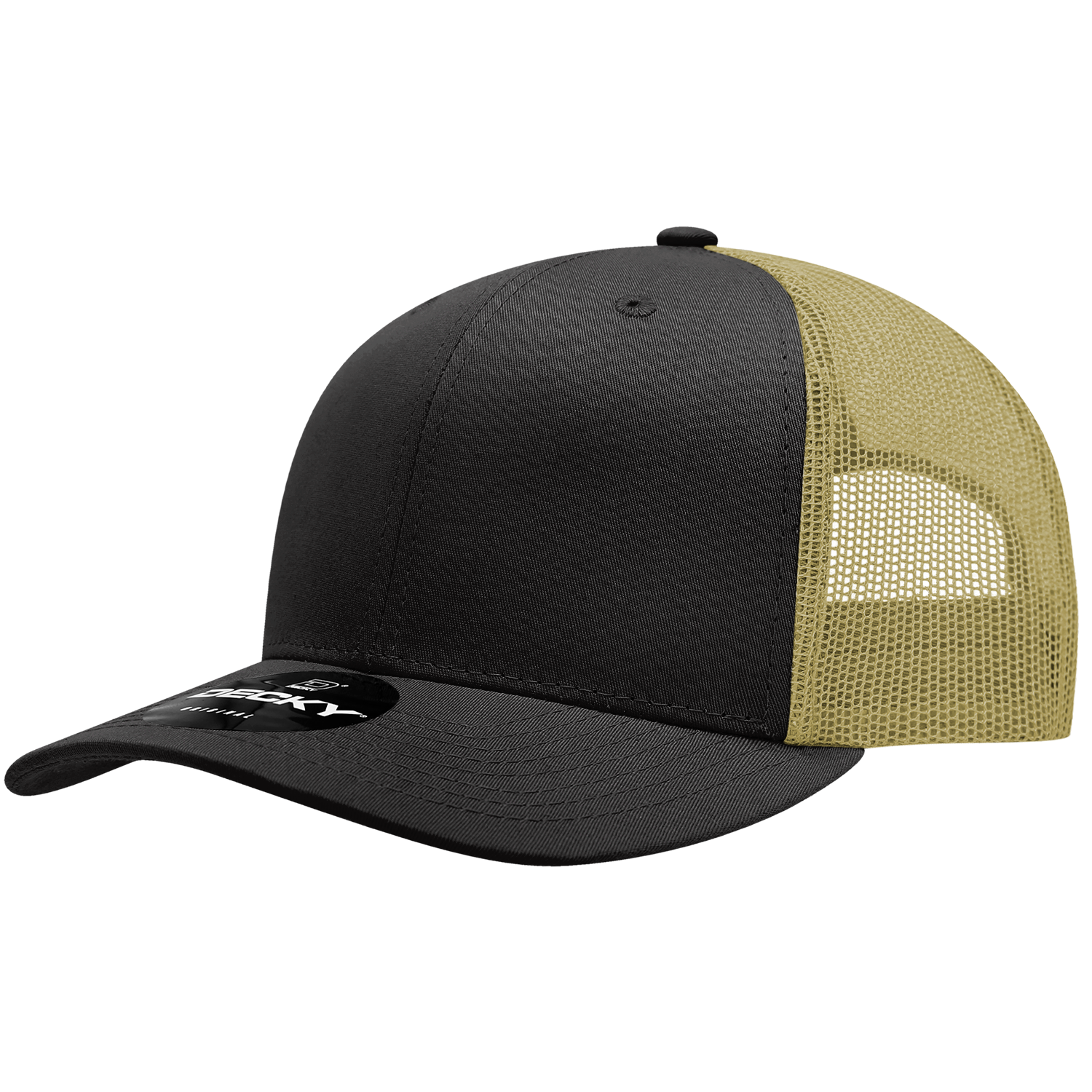Decky 6021 Mid Profile 6 Panel Poly Cotton Trucker Cap - Black Vegas Gold