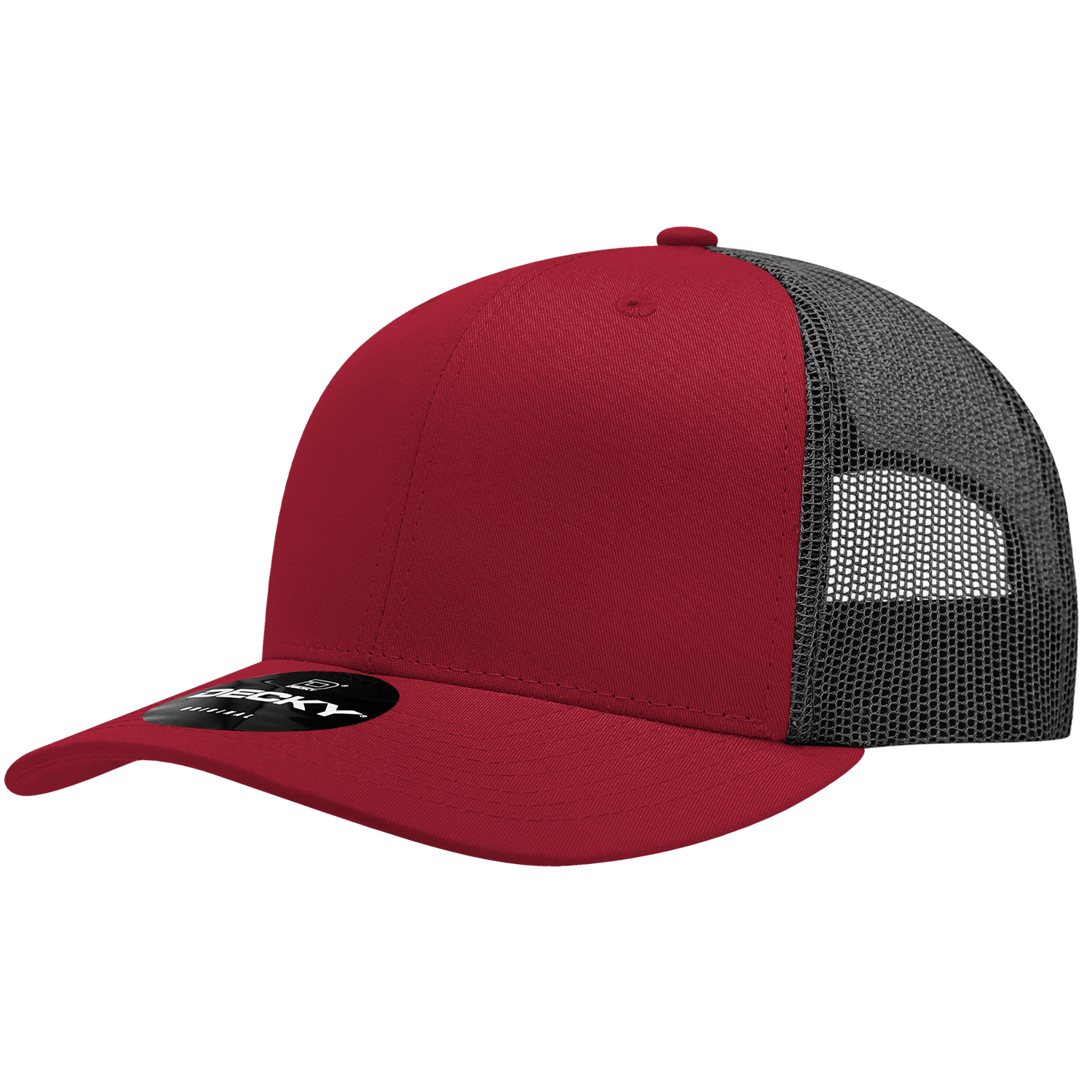 Decky 6021 Mid Profile 6 Panel Poly Cotton Trucker Cap - Cardinal Black