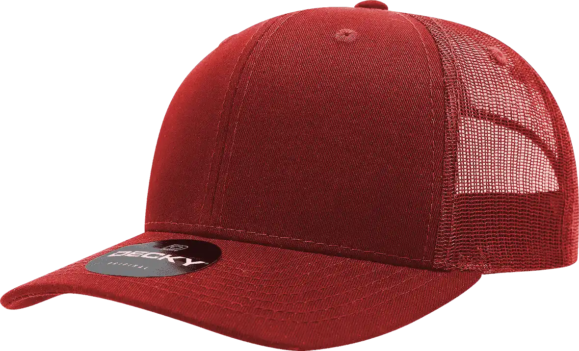 Decky 6021 Mid Profile 6 Panel Poly Cotton Trucker Cap - Cardinal
