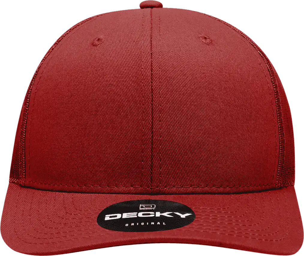 Decky 6021 Mid Profile 6 Panel Poly Cotton Trucker Cap - Cardinal