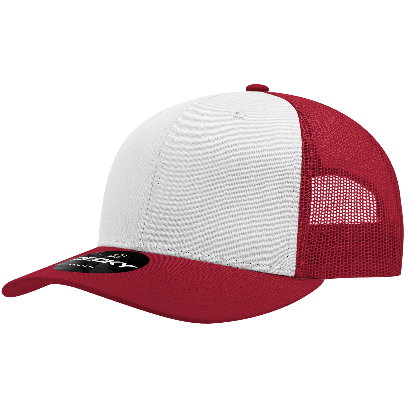 Decky 6021 Mid Profile 6 Panel Poly Cotton Trucker Cap - Cardinal White