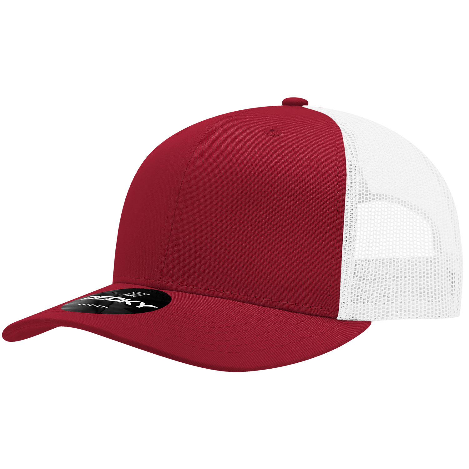 Decky 6021 Mid Profile 6 Panel Poly Cotton Trucker Cap - Cardinal White