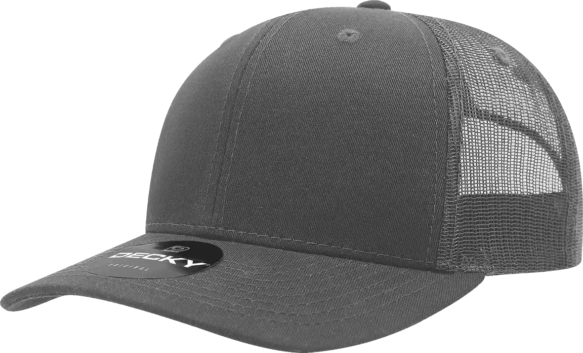 Decky 6021 Mid Profile 6 Panel Poly Cotton Trucker Cap Charcoal Dark Gray / one Size Fits Most