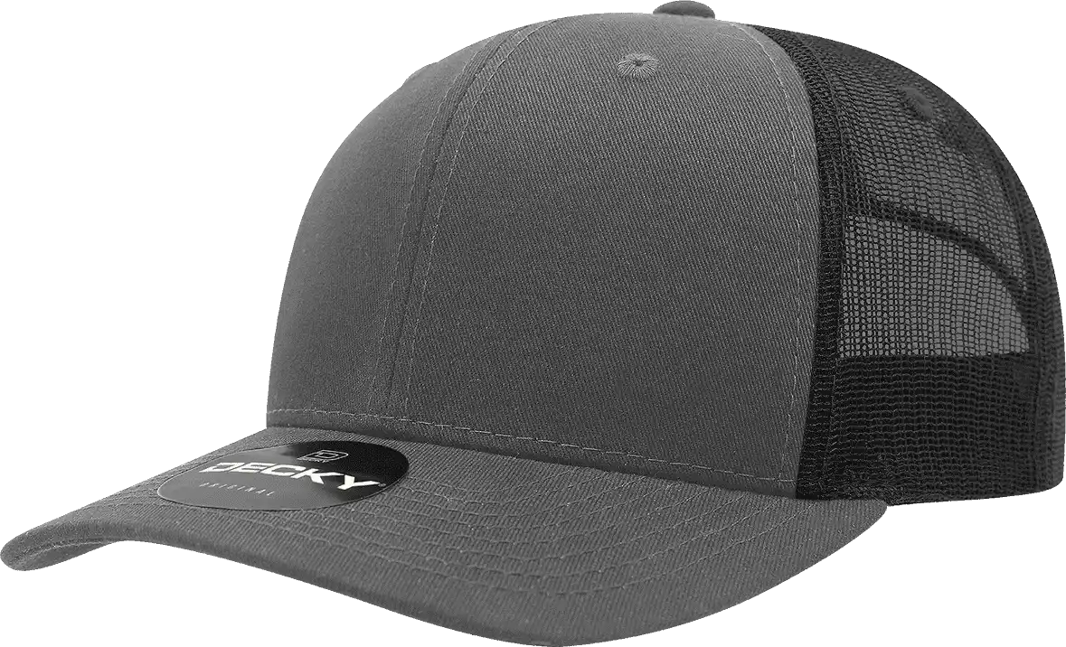 Decky 6021 Mid Profile 6 Panel Poly Cotton Trucker Cap - Charcoal Black - Dark Gray / one Size Fits Most