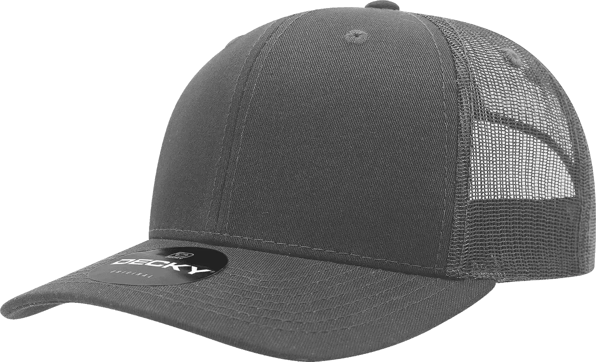 Decky 6021 Mid Profile 6 Panel Poly Cotton Trucker Cap - Charcoal - Dark Gray / one Size Fits Most