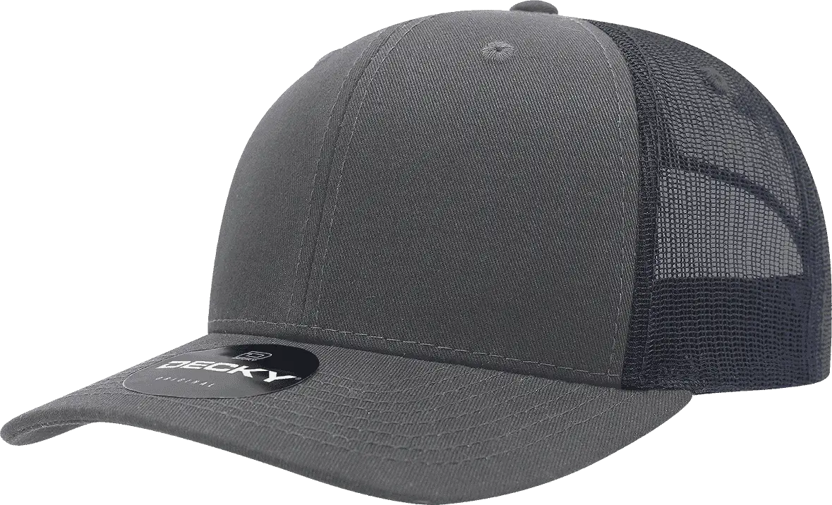 Decky 6021 Mid Profile 6 Panel Poly Cotton Trucker Cap - Charcoal Navy - Dark Gray / one Size Fits Most