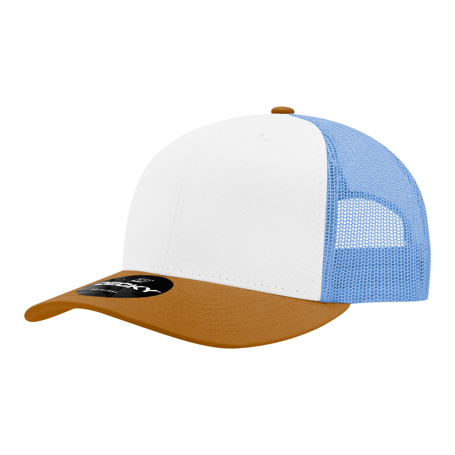 Decky 6021 Mid Profile 6 Panel Poly Cotton Trucker Cap - Coyote White Sky