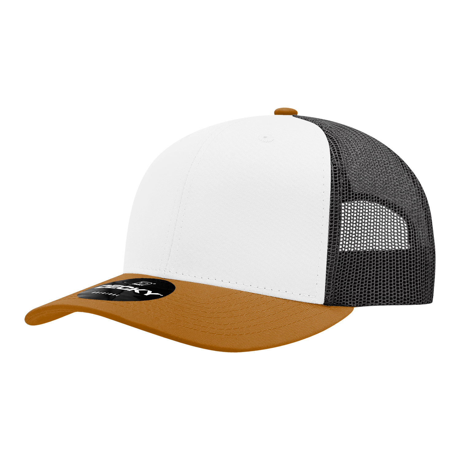 Decky 6021 Mid Profile 6 Panel Poly Cotton Trucker Cap - Coyote White Black