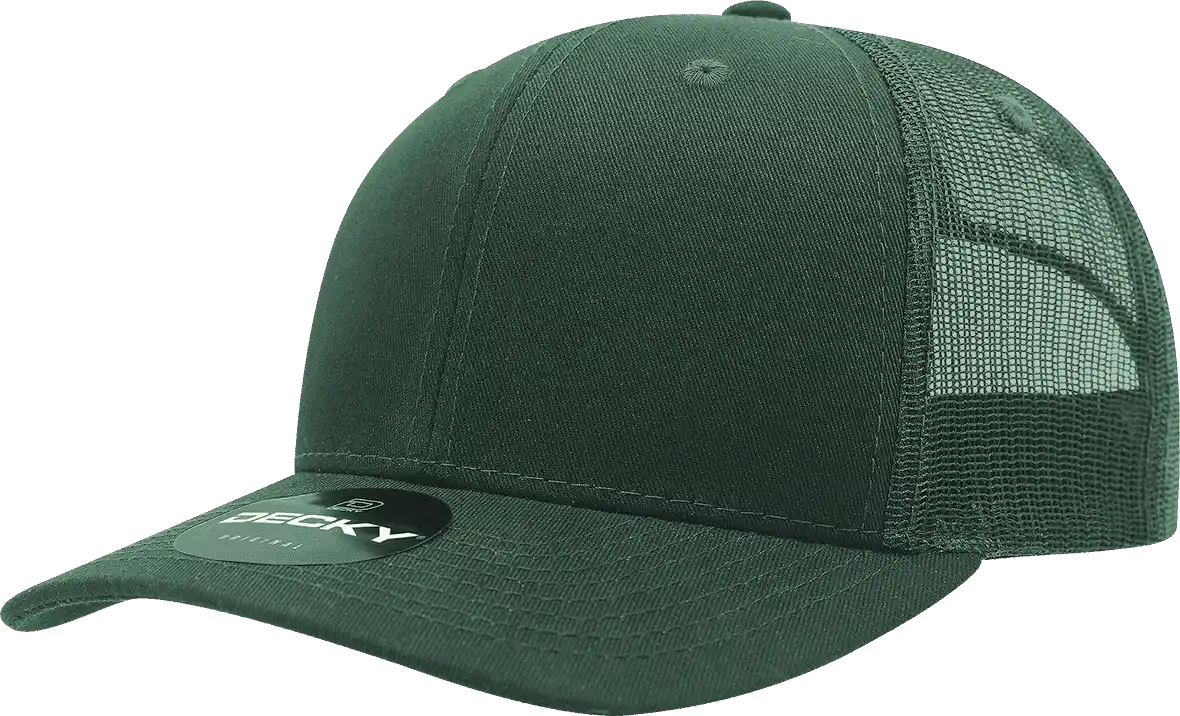 Decky 6021 Mid Profile 6 Panel Poly Cotton Trucker Cap - Forest - one Size Fits Most