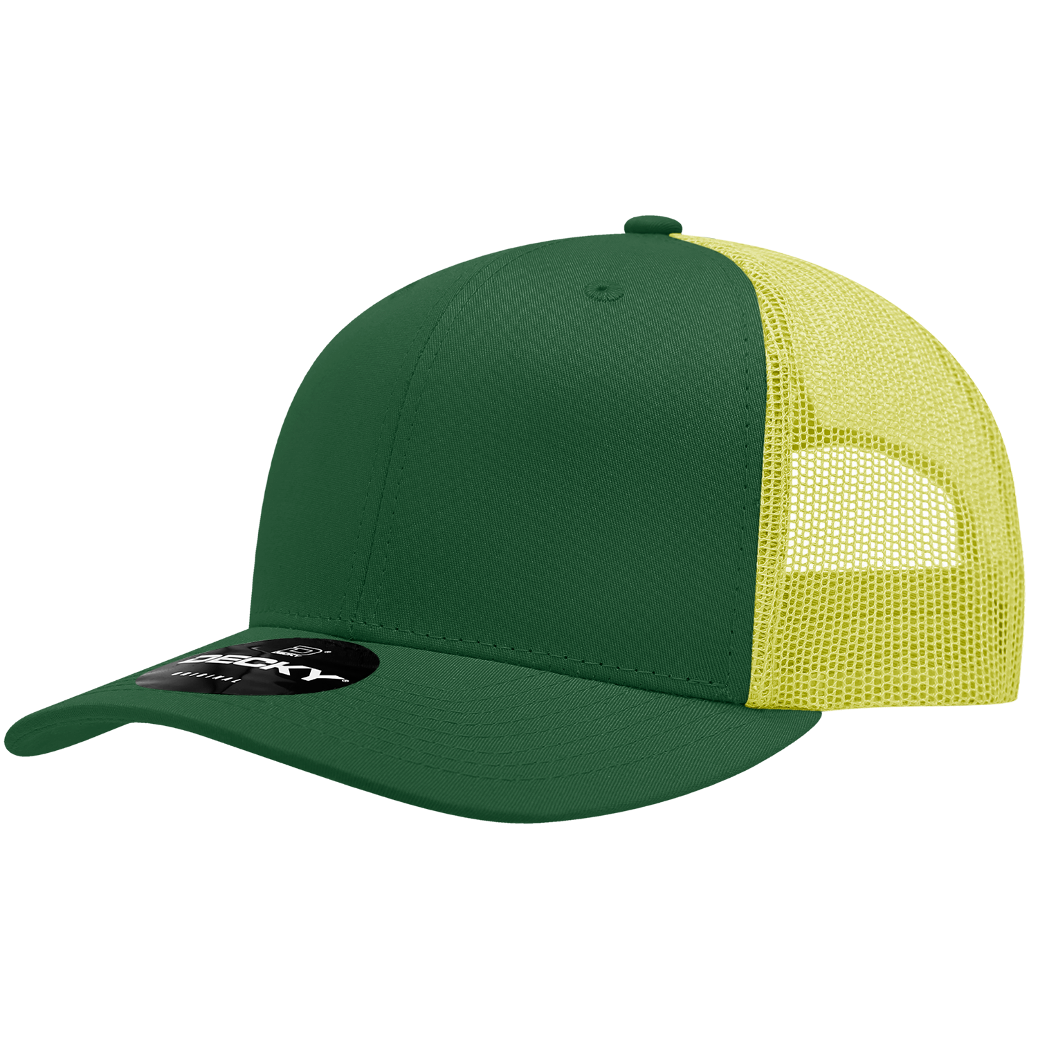 Decky 6021 Mid Profile 6 Panel Poly Cotton Trucker Cap - Forest Yellow