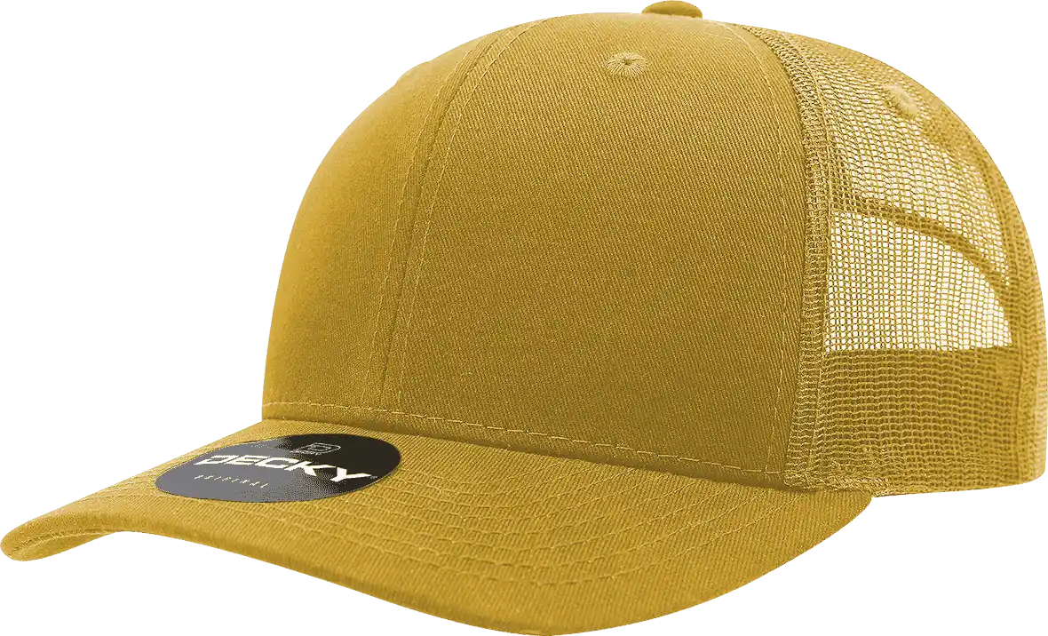 Decky 6021 Mid Profile 6 Panel Poly Cotton Trucker Cap - Gold - one Size Fits Most